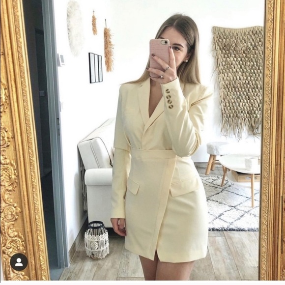 NWT ZARA Blazer Dress Light Yellow L Blogger’s Fav - Picture 2 of 6